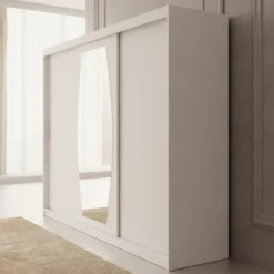 Meubella - Kledingkast Azai - Wit - 250 cm - Met spiegel