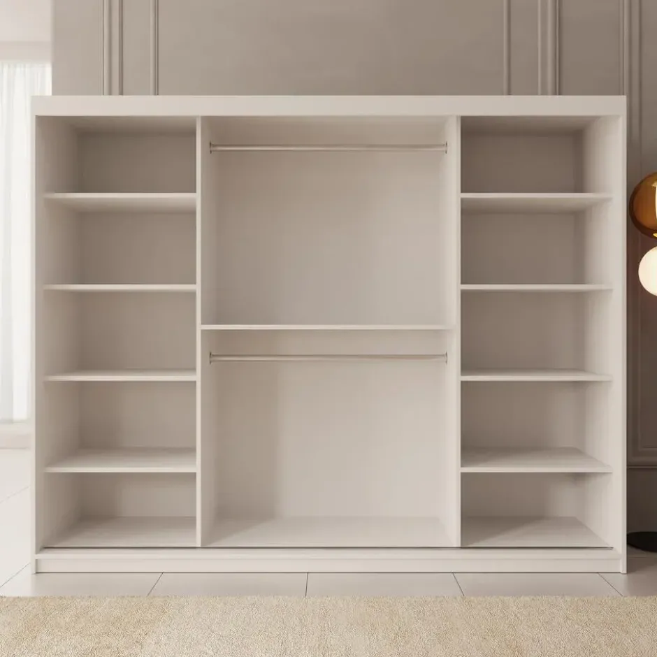 Meubella - Kledingkast Azai - Wit - 250 cm - Met spiegel