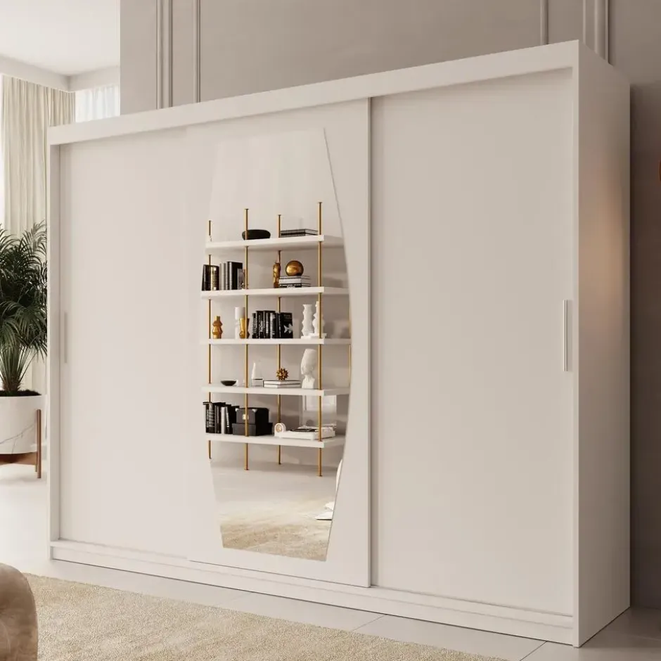 Meubella - Kledingkast Azai - Wit - 250 cm - Met spiegel