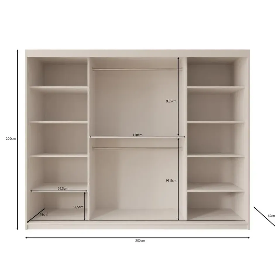 Meubella - Kledingkast Azai - Wit - 250 cm - Met spiegel