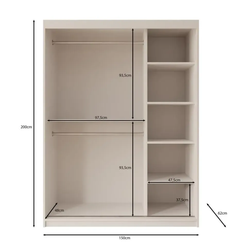 Meubella - Kledingkast Azai - Wit - 150 cm - Met spiegel