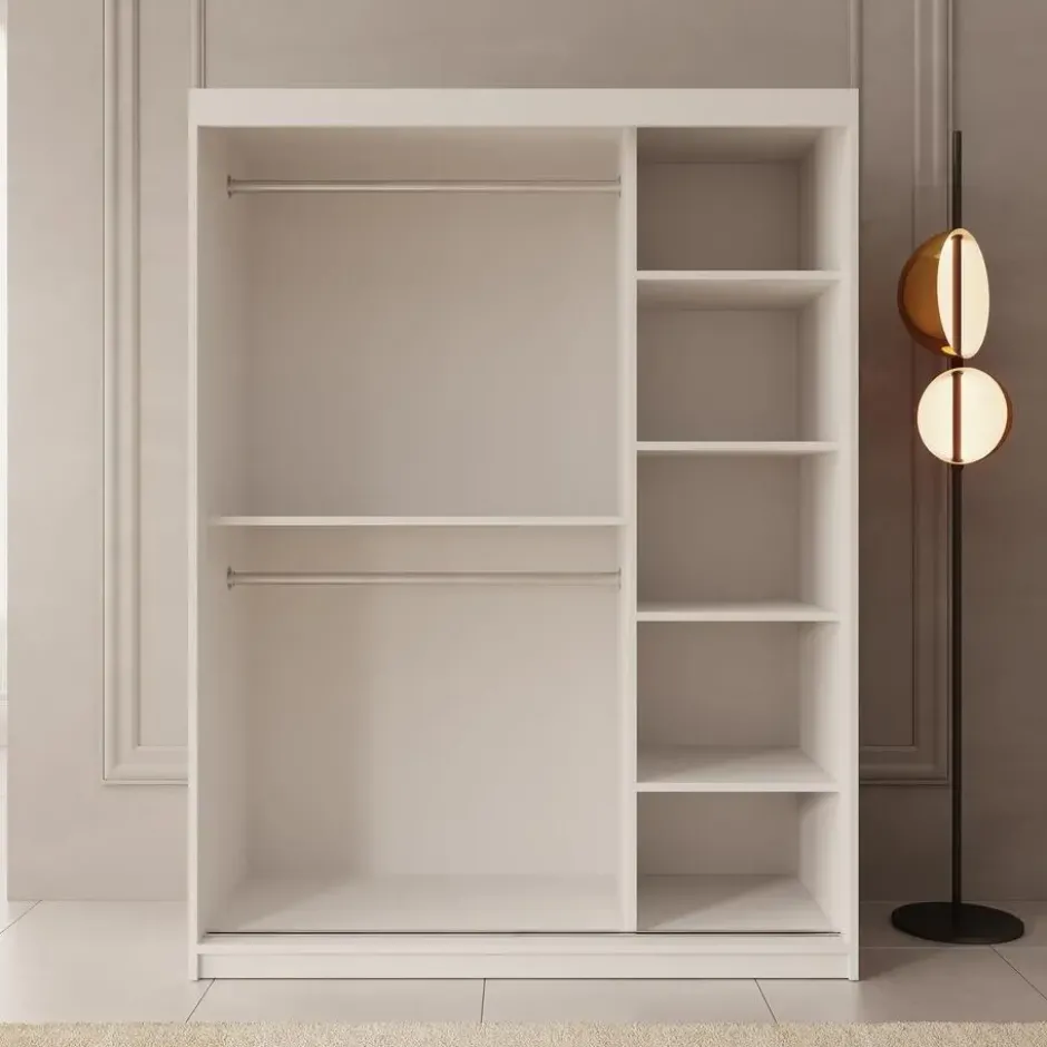 Meubella - Kledingkast Azai - Wit - 150 cm - Met spiegel