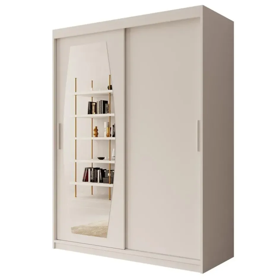 Meubella - Kledingkast Azai - Wit - 150 cm - Met spiegel