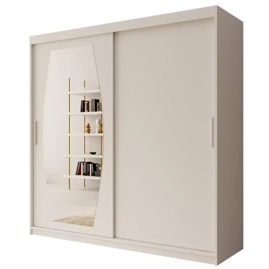 Meubella - Kledingkast Azai - Wit - 200 cm - Met spiegel