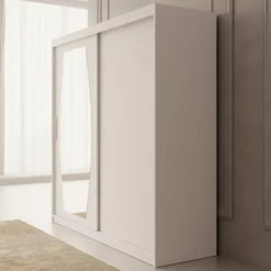 Meubella - Kledingkast Azai - Wit - 200 cm - Met spiegel
