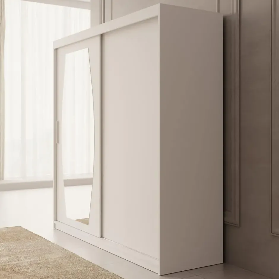 Meubella - Kledingkast Azai - Wit - 200 cm - Met spiegel