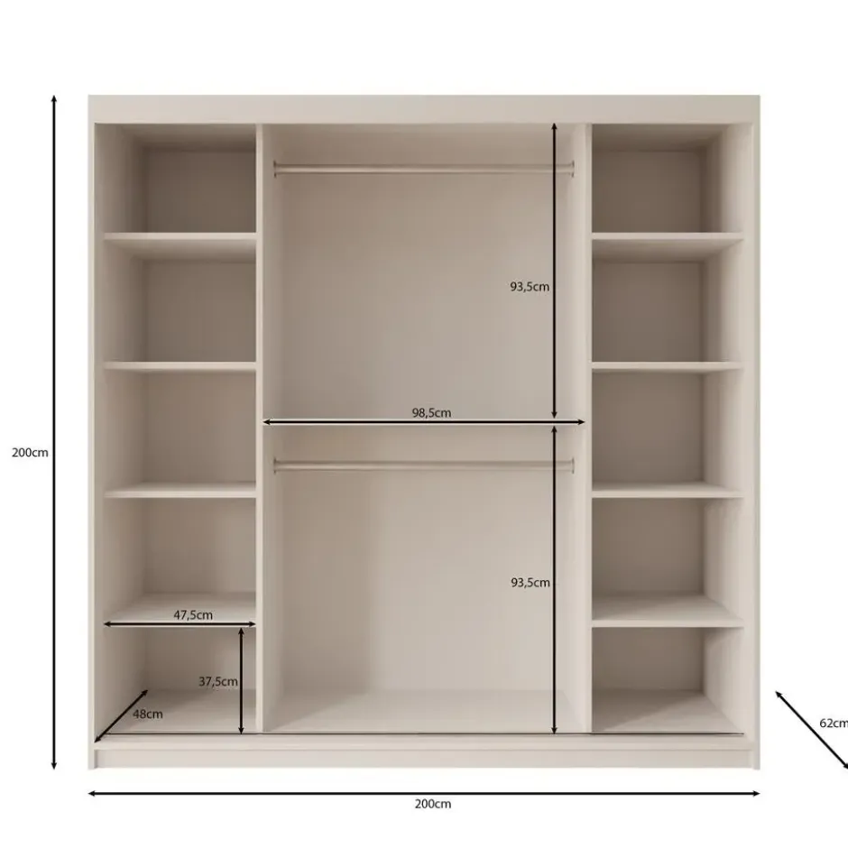 Meubella - Kledingkast Azai - Wit - 200 cm - Met spiegel