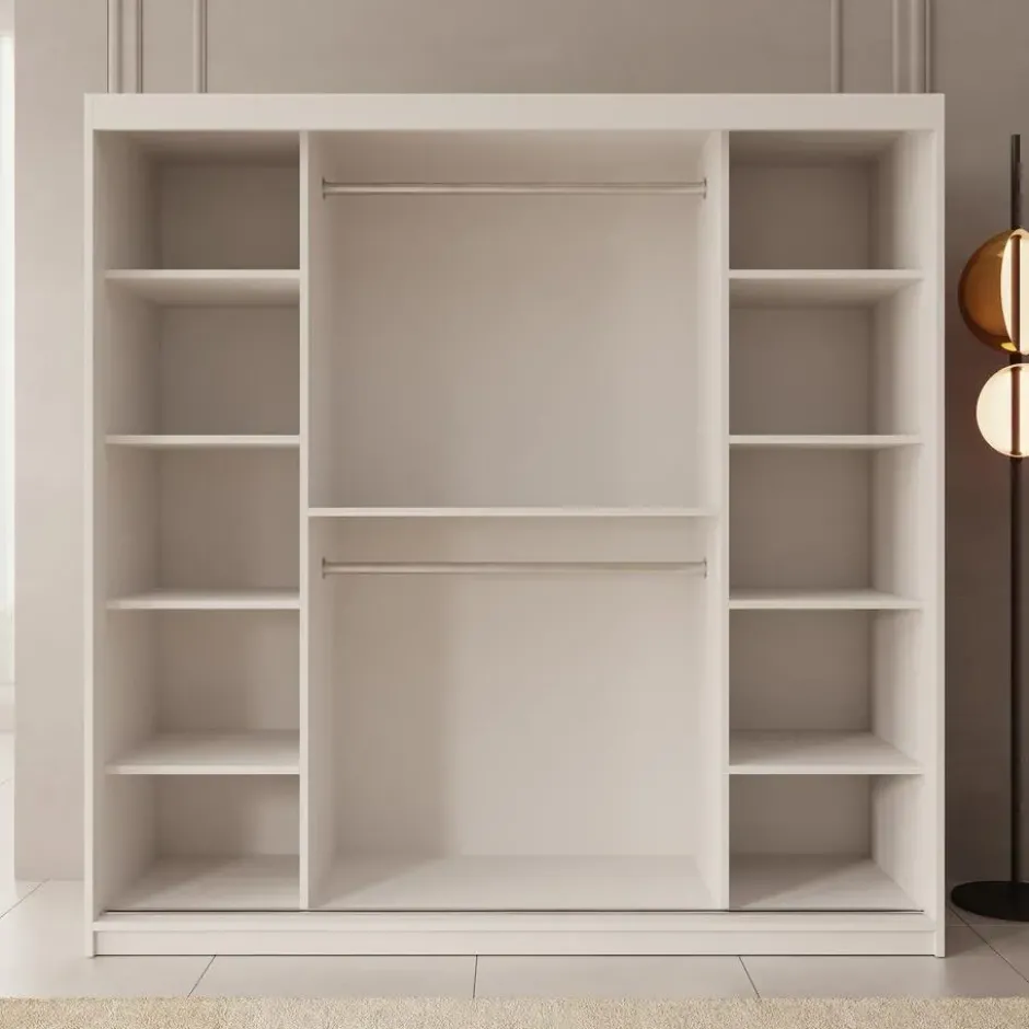 Meubella - Kledingkast Azai - Wit - 200 cm - Met spiegel
