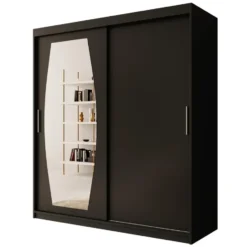Meubella - Kledingkast Azai - Zwart - 180 cm - Met spiegel
