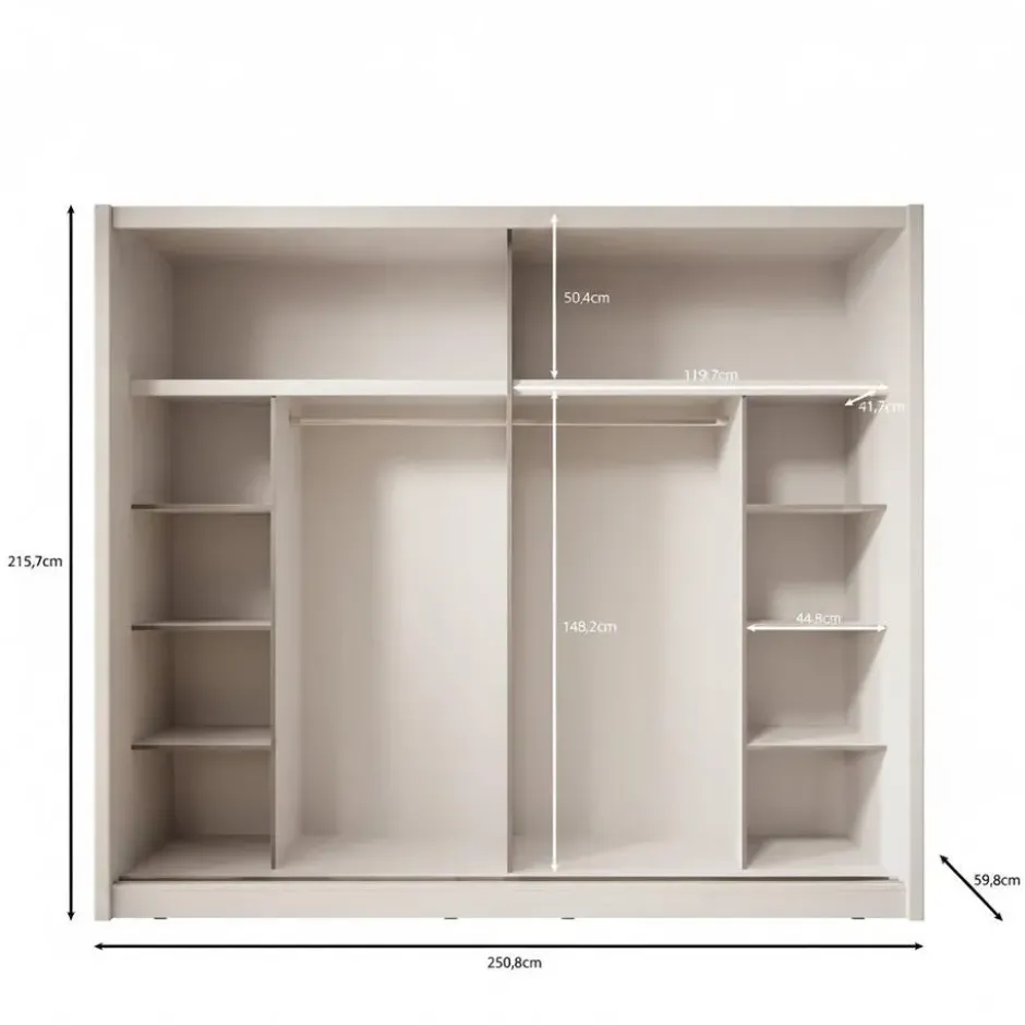 Meubella - Kledingkast Azul - Beige - 251 cm - Met spiegel