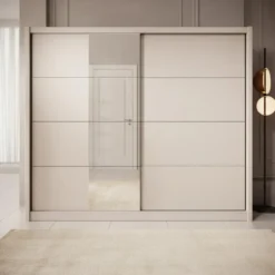 Meubella - Kledingkast Azul - Beige - 251 cm - Met spiegel