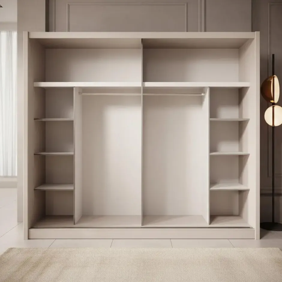 Meubella - Kledingkast Azul - Beige - 251 cm - Met spiegel