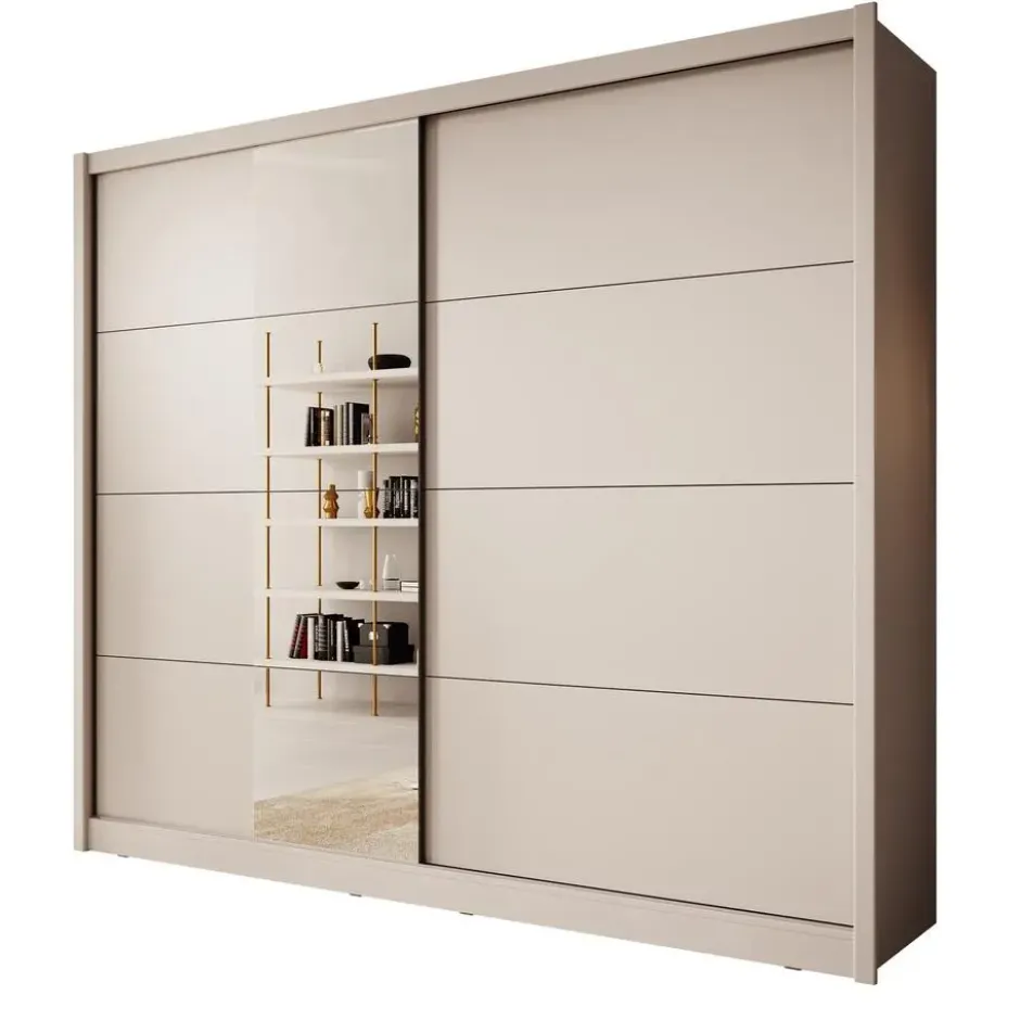 Meubella - Kledingkast Azul - Beige - 251 cm - Met spiegel