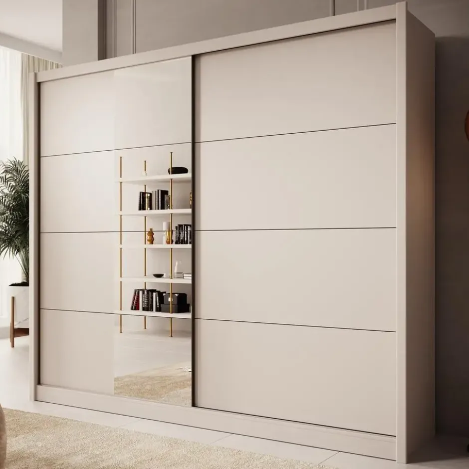 Meubella - Kledingkast Azul - Beige - 251 cm - Met spiegel