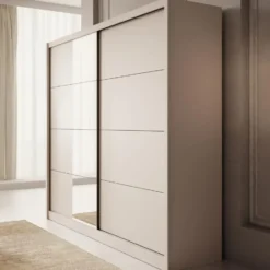 Meubella - Kledingkast Azul - Beige - 251 cm - Met spiegel