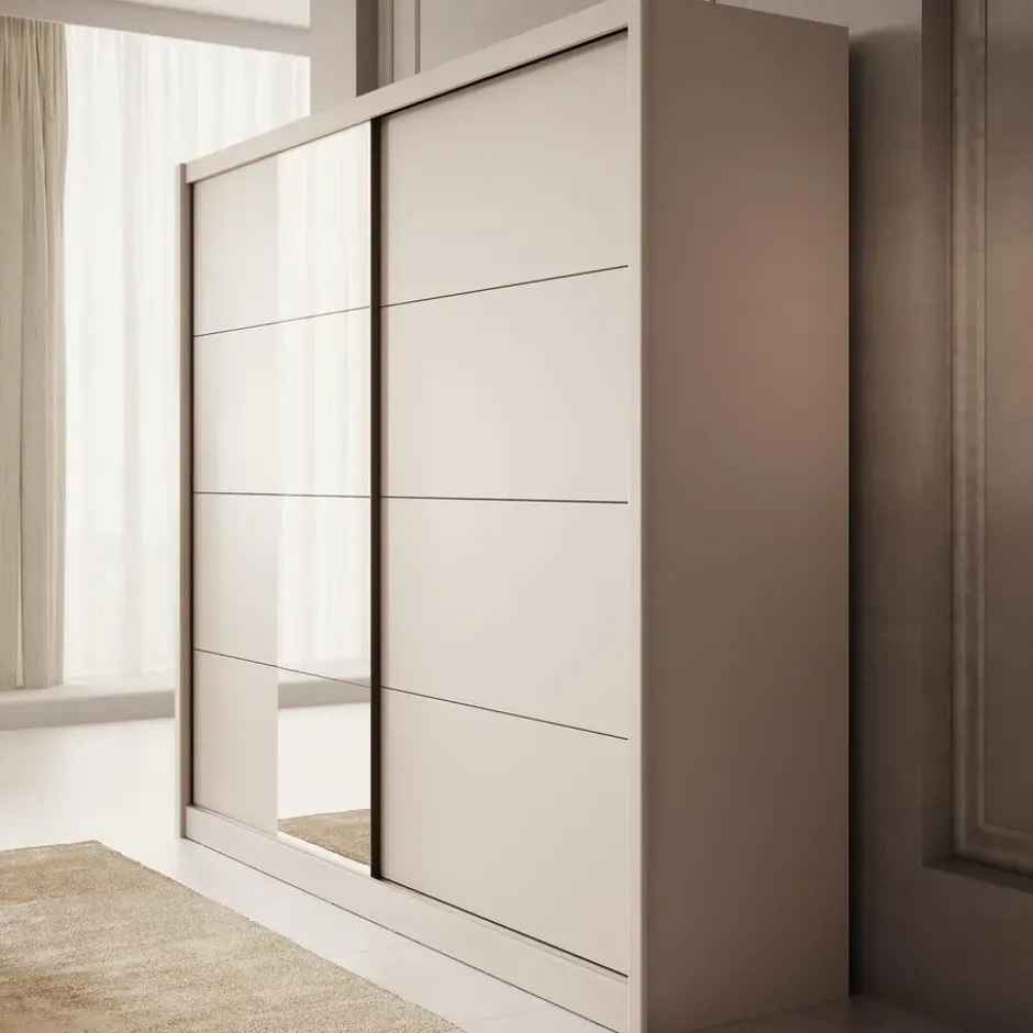 Meubella - Kledingkast Azul - Beige - 251 cm - Met spiegel