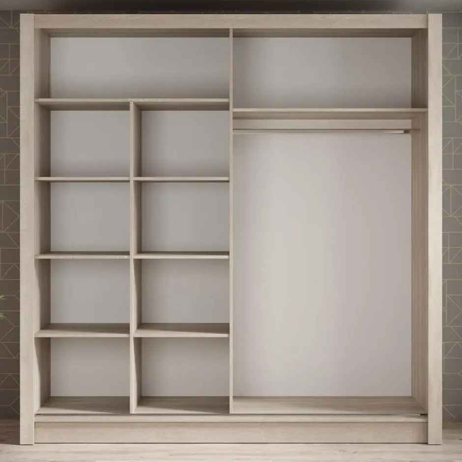 Meubella - Kledingkast Bazarre - Eiken - 205 cm - Met spiegel
