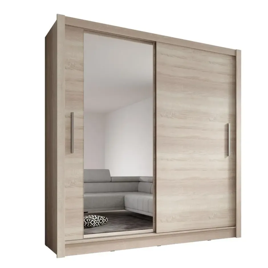Meubella - Kledingkast Bazarre - Eiken - 205 cm - Met spiegel