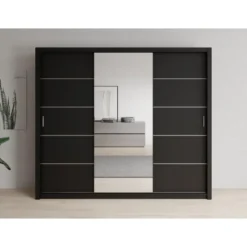 Meubella - Kledingkast Blake - Mat Zwart - 250 cm - Met spiegel