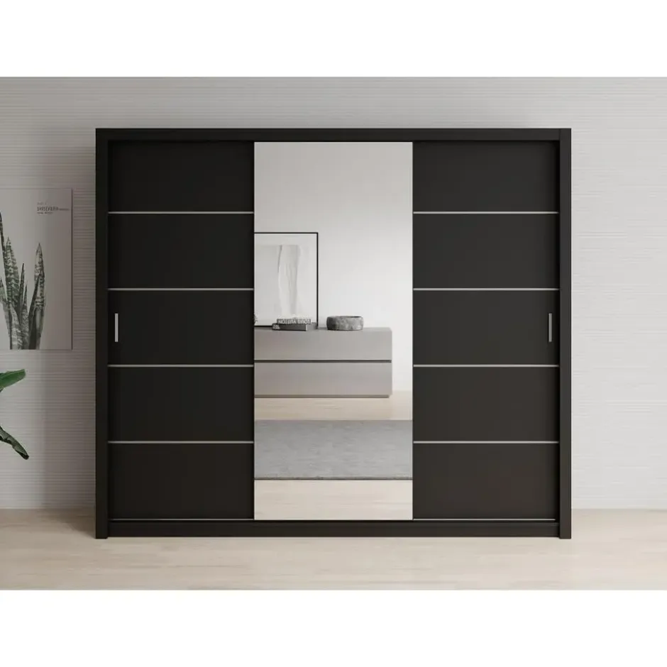 Meubella - Kledingkast Blake - Mat Zwart - 250 cm - Met spiegel