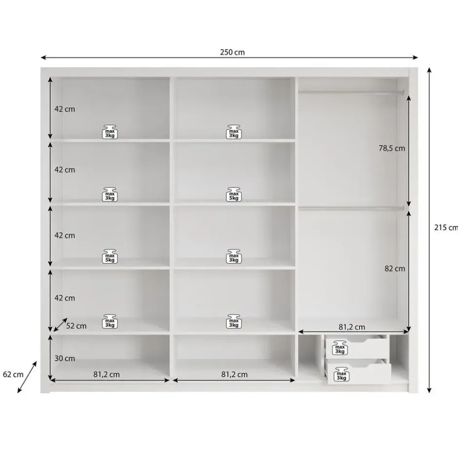 Meubella - Kledingkast Blake - Mat Zwart - 250 cm - Met spiegel