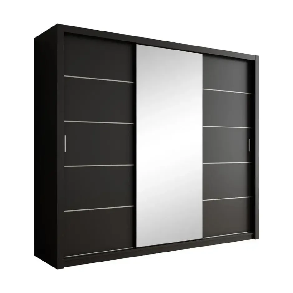 Meubella - Kledingkast Blake - Mat Zwart - 250 cm - Met spiegel