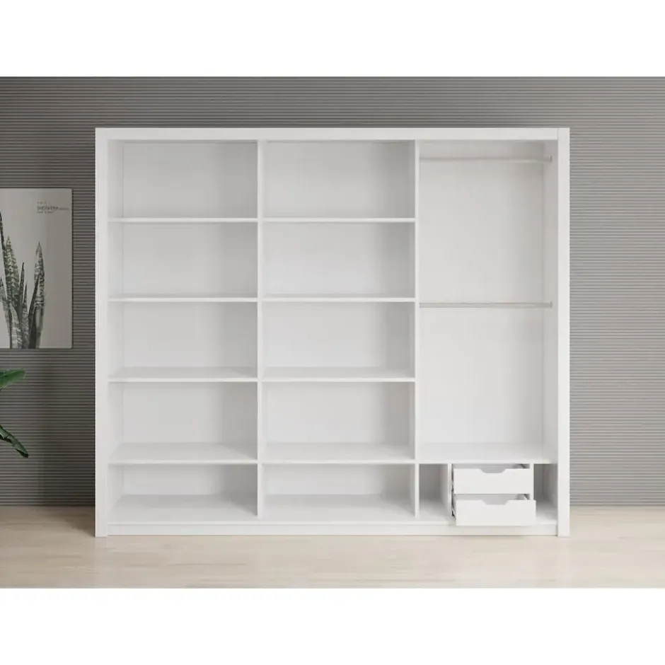 Meubella - Kledingkast Blake - Wit - 250 cm - Met spiegel