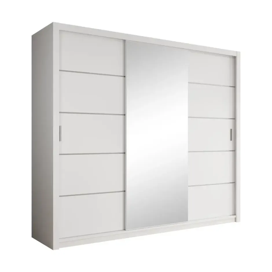 Meubella - Kledingkast Blake - Wit - 250 cm - Met spiegel