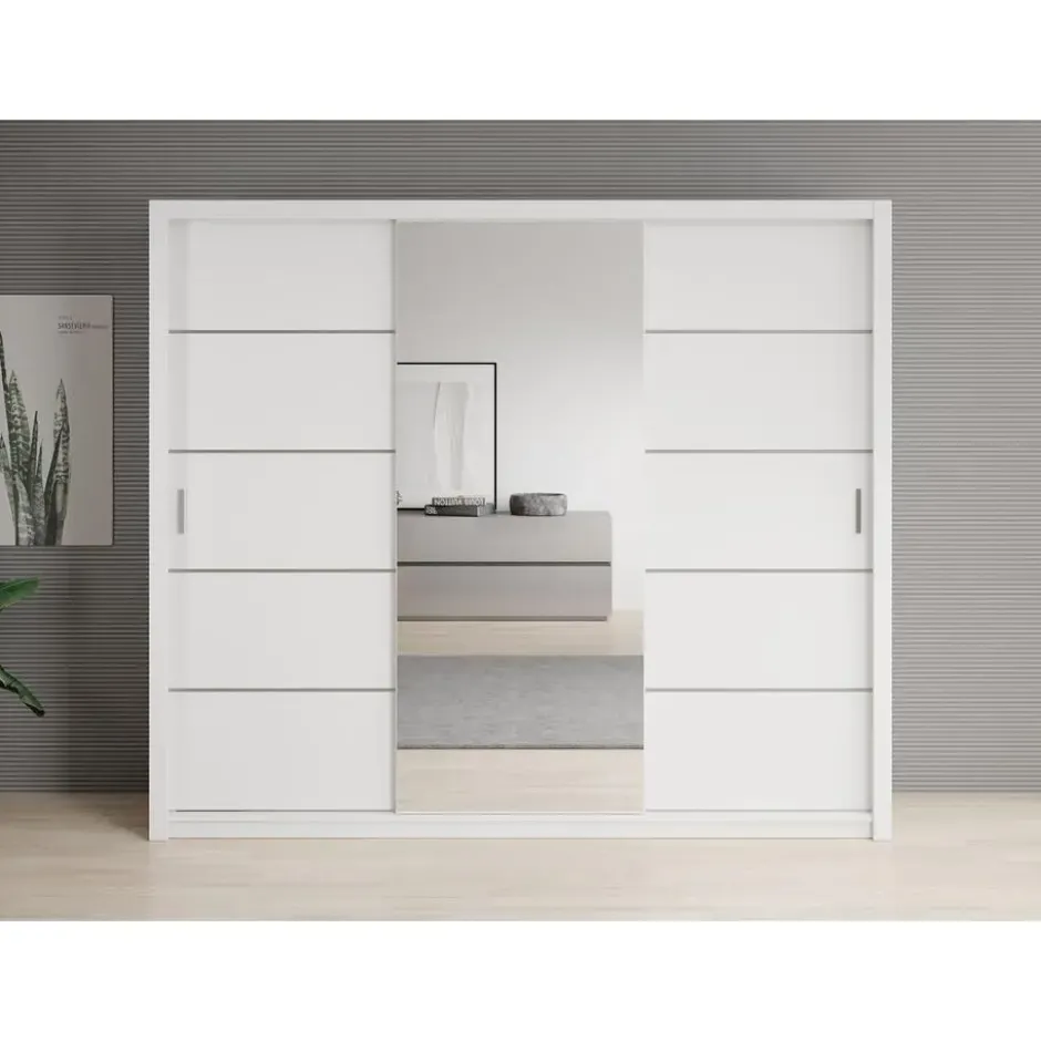 Meubella - Kledingkast Blake - Wit - 250 cm - Met spiegel