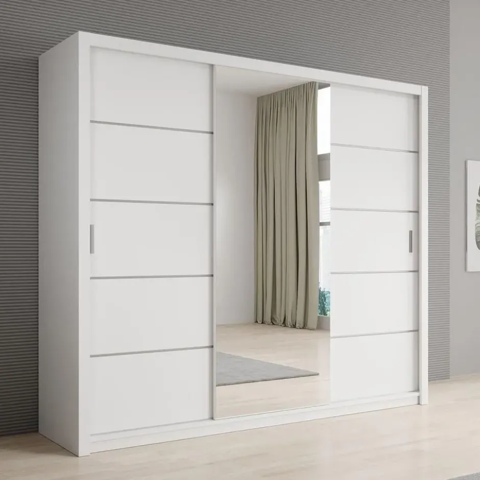 Meubella - Kledingkast Blake - Wit - 250 cm - Met spiegel