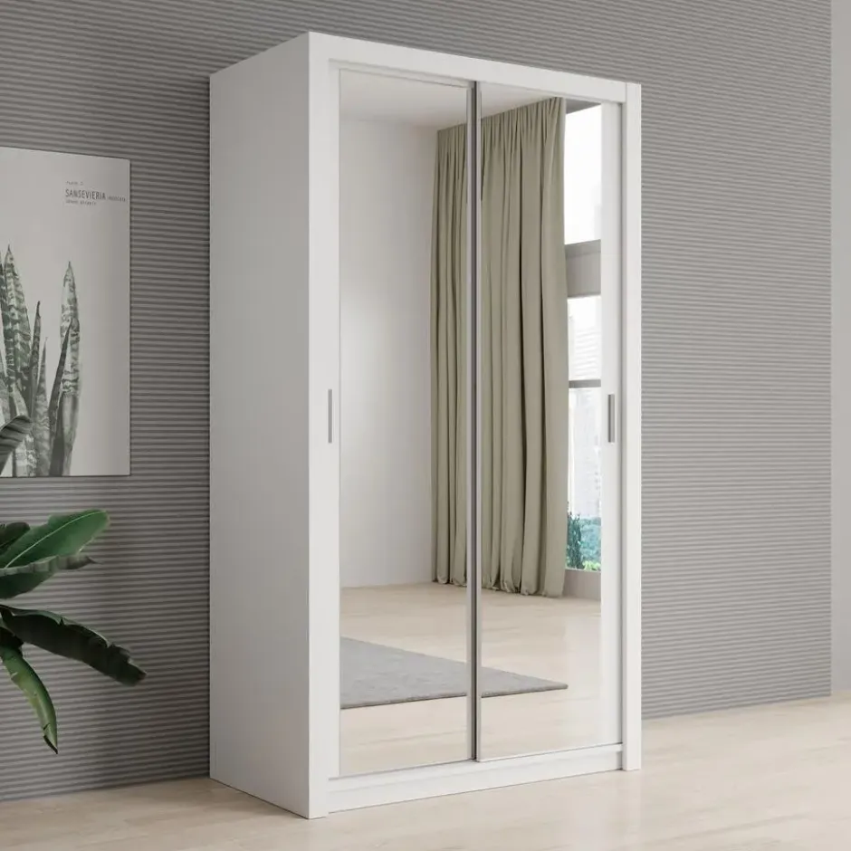 Meubella - Kledingkast Blake - Wit - 120 cm - Met spiegel