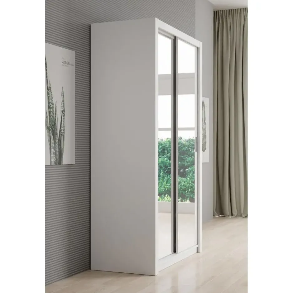 Meubella - Kledingkast Blake - Wit - 120 cm - Met spiegel