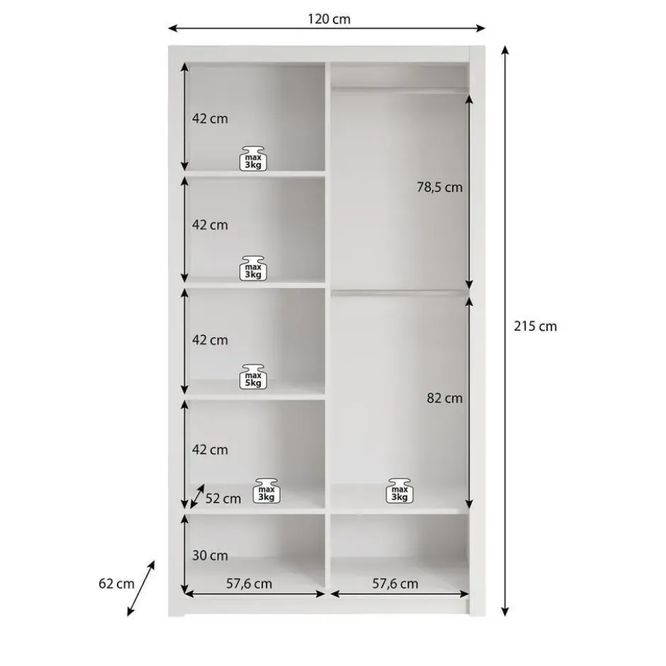 Meubella - Kledingkast Blake - Wit - 120 cm - Met spiegel