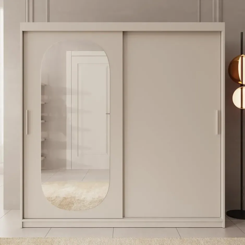 Meubella - Kledingkast Bodhi - Beige - 200 cm - Met spiegel