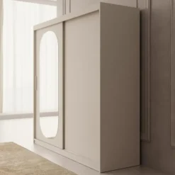 Meubella - Kledingkast Bodhi - Beige - 200 cm - Met spiegel