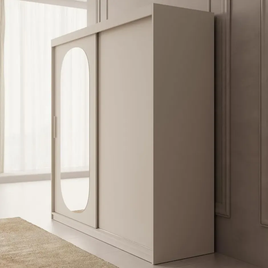 Meubella - Kledingkast Bodhi - Beige - 200 cm - Met spiegel