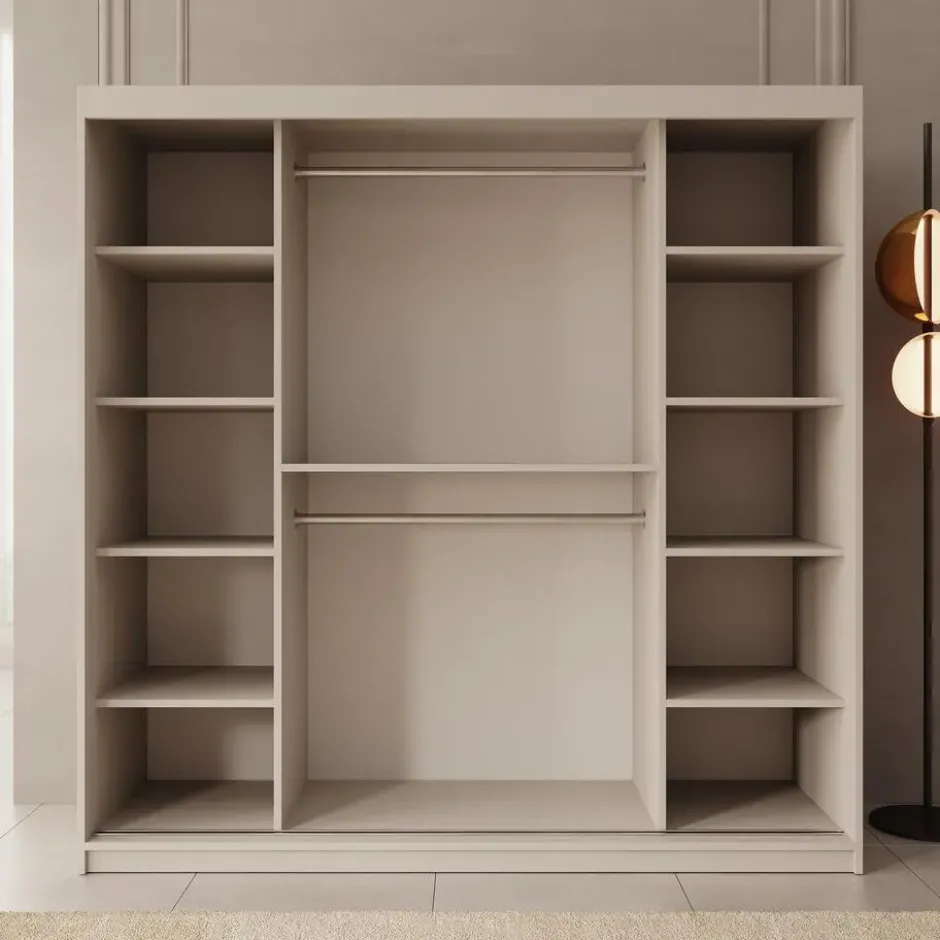 Meubella - Kledingkast Bodhi - Beige - 200 cm - Met spiegel