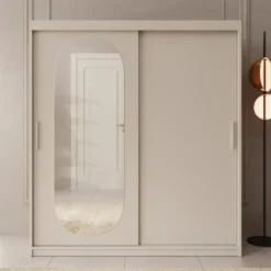 Meubella - Kledingkast Bodhi - Beige - 180 cm - Met spiegel