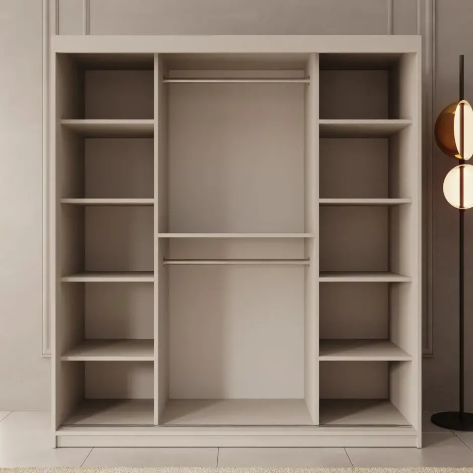 Meubella - Kledingkast Bodhi - Beige - 180 cm - Met spiegel