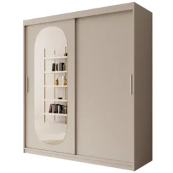 Meubella - Kledingkast Bodhi - Beige - 180 cm - Met spiegel