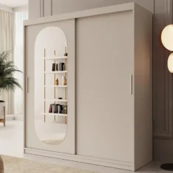 Meubella - Kledingkast Bodhi - Beige - 180 cm - Met spiegel