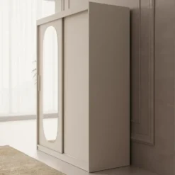 Meubella - Kledingkast Bodhi - Beige - 150 cm - Met spiegel
