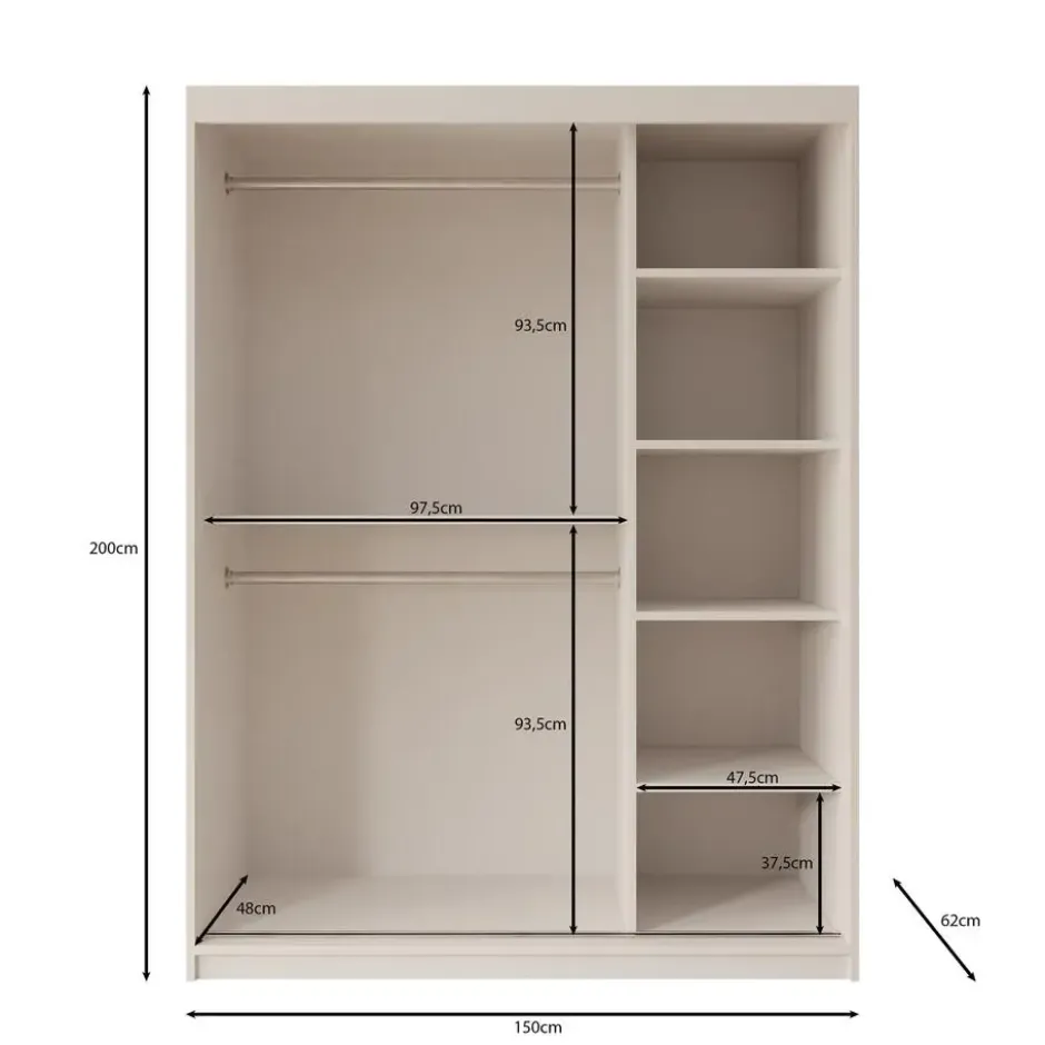 Meubella - Kledingkast Bodhi - Beige - 150 cm - Met spiegel