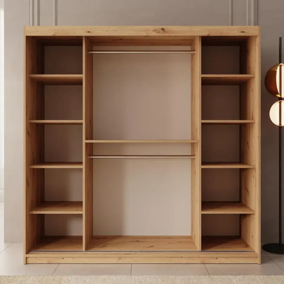Meubella - Kledingkast Bodhi - Eiken - 200 cm - Met spiegel