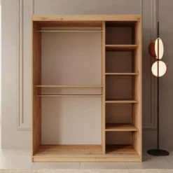 Meubella - Kledingkast Bodhi - Eiken - 150 cm - Met spiegel