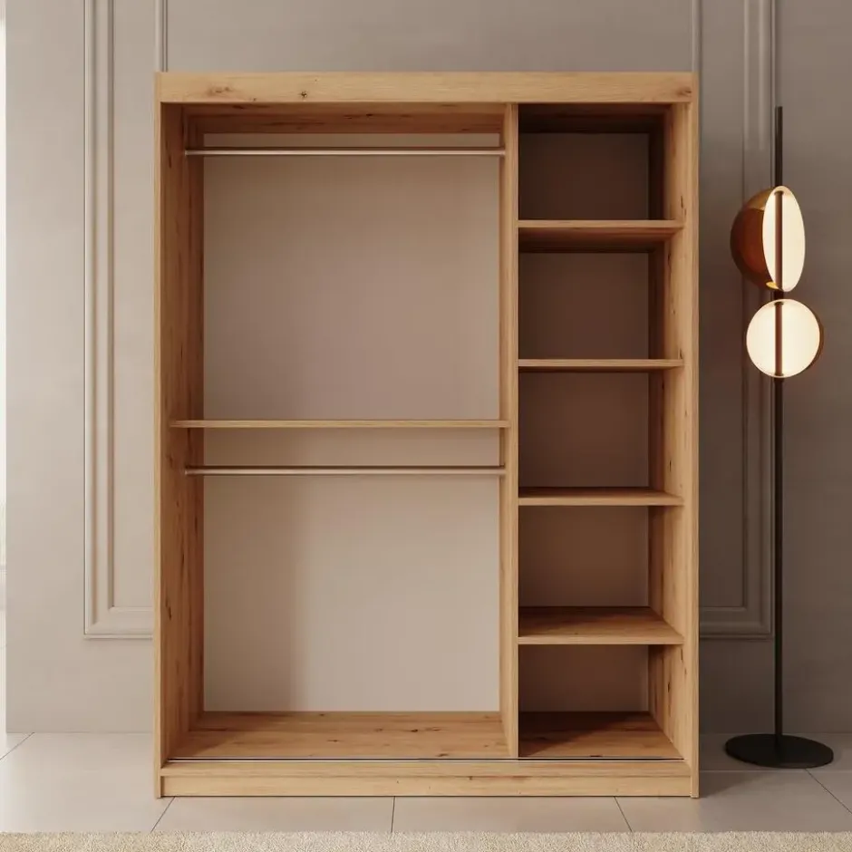 Meubella - Kledingkast Bodhi - Eiken - 150 cm - Met spiegel