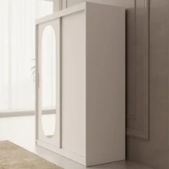 Meubella - Kledingkast Bodhi - Wit - 150 cm - Met spiegel
