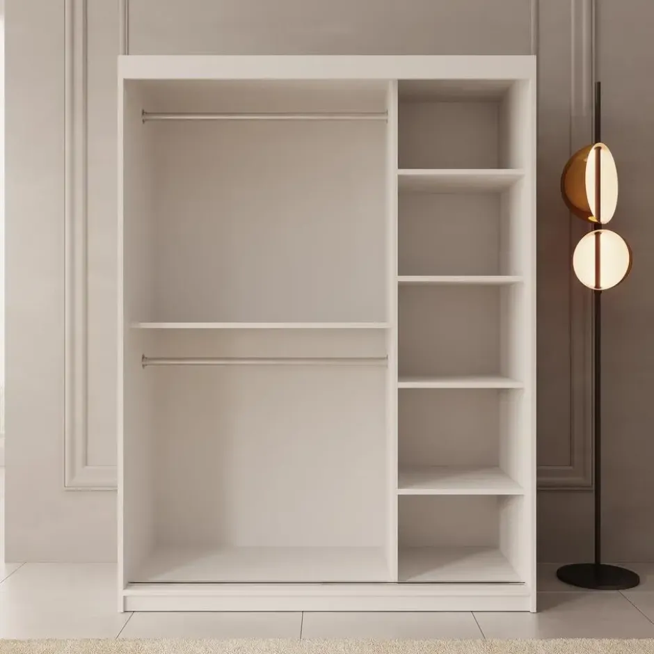 Meubella - Kledingkast Bodhi - Wit - 150 cm - Met spiegel