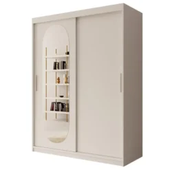 Meubella - Kledingkast Bodhi - Wit - 150 cm - Met spiegel