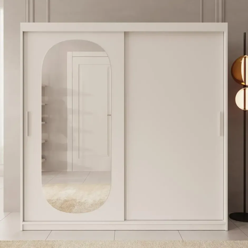 Meubella - Kledingkast Bodhi - Wit - 200 cm - Met spiegel